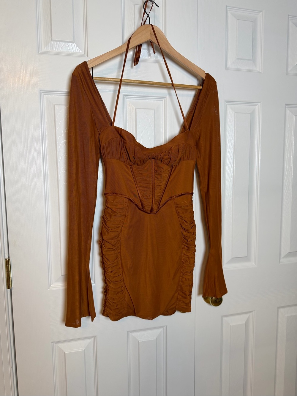 NWT Oh Polly! Women’s Rust Long-Sleeve Ruched Corset Mini Dress